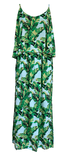 Adriana Layer Dress - Blue and Green Papaya Leaf
