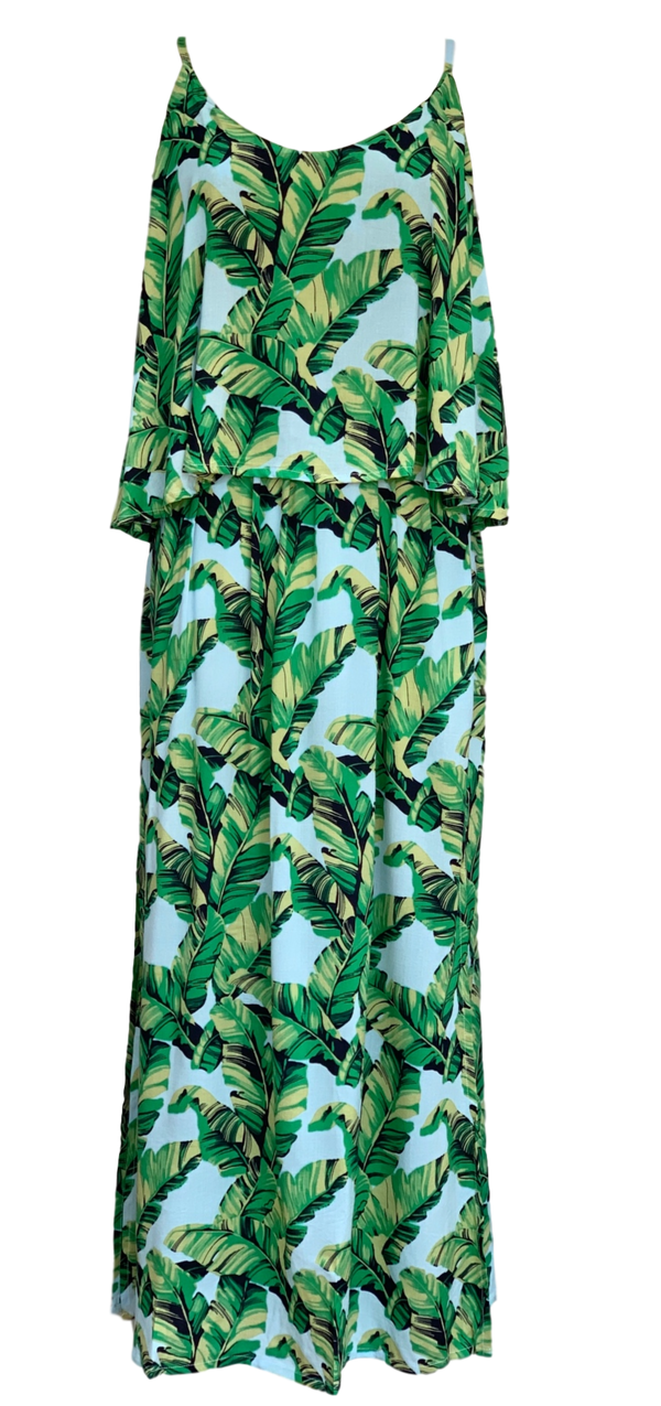 Adriana Layer Dress - Blue and Green Papaya Leaf