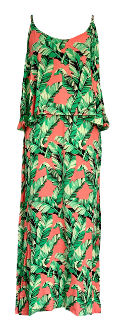 Adriana Layer Dress - Coral and Green Papaya Leaf