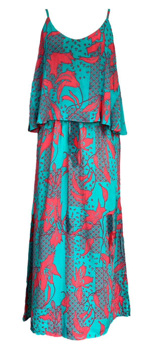 Adriana Layer Dress - Jade and Coral Leaf
