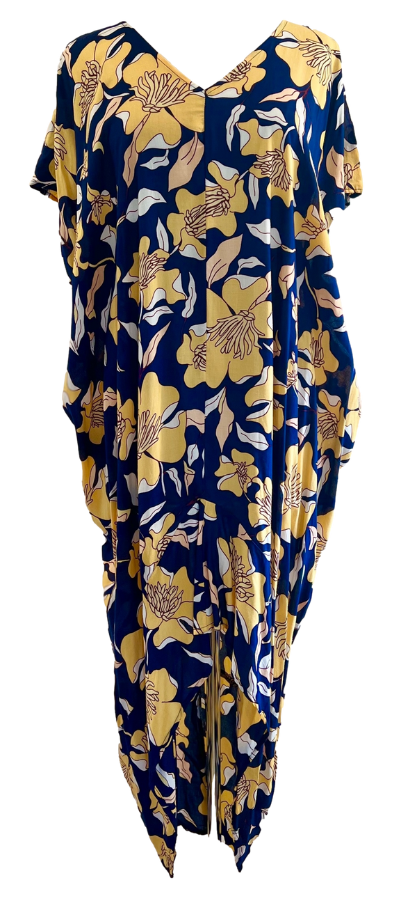 Anna Hi-Lo Dress - Navy with Yellow Flower