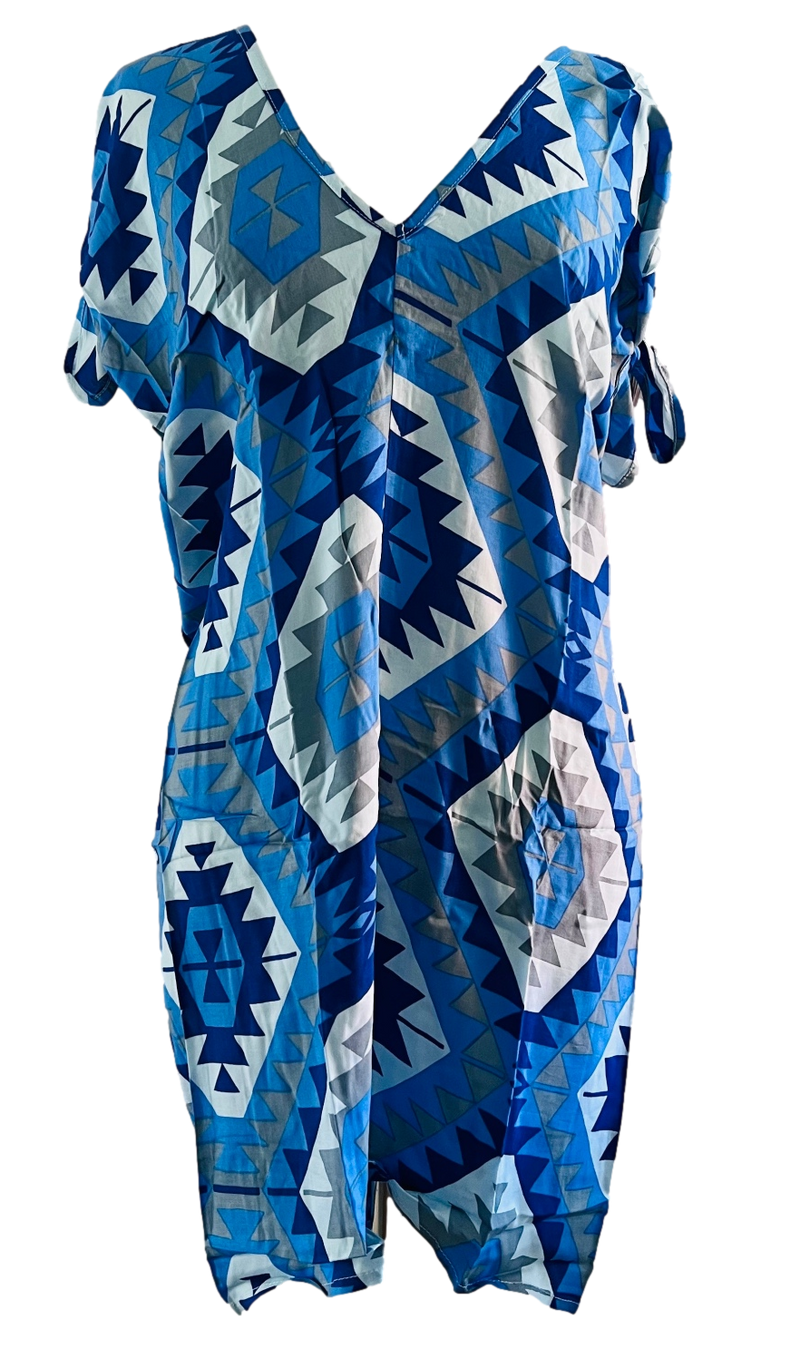 Camilla Cold Shoulder - Blue and Grey Triangle