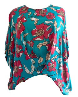 Victoria Batwing Top - Jade and Coral Flower