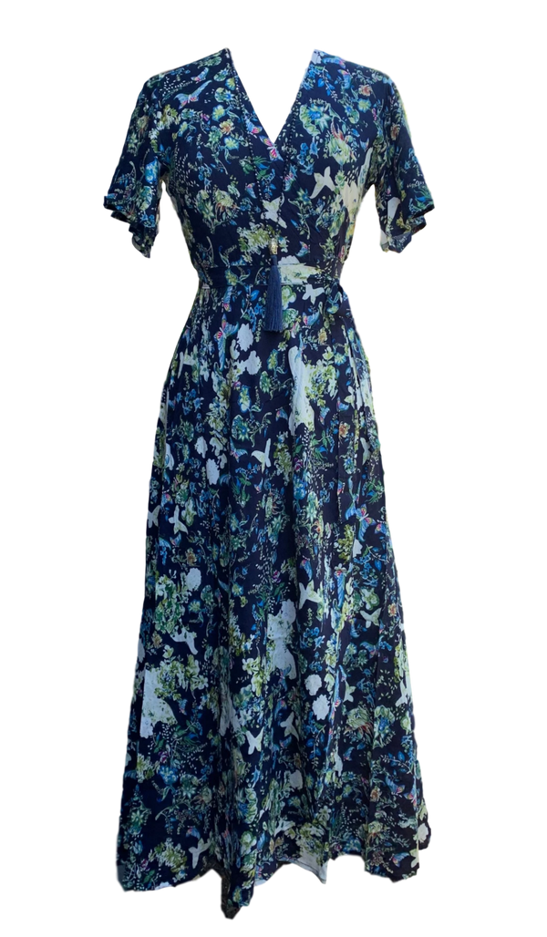 Zoe Wrap Dress - Navy Blue Butterfly