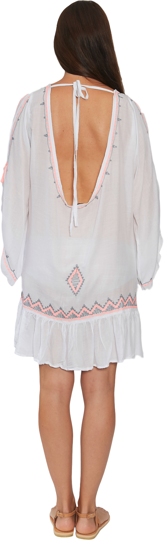 Jessie Embroidered dress with tassel sleeve - White